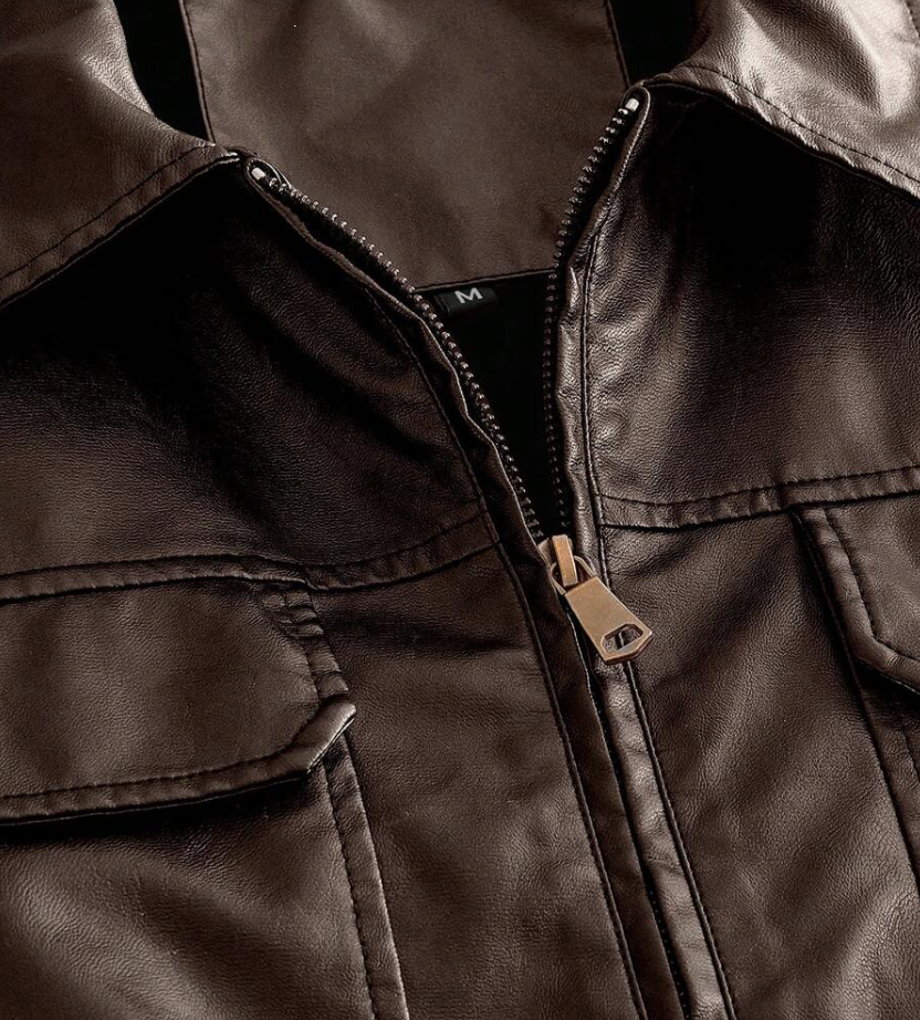 Men's Vintage Leather Bomber Jacket, Dark Brown Autumn Holiday Mocha Long Sleeve Loose Cropped Zip Jacket, Father's Day Gifts, For Spring, Outdoor